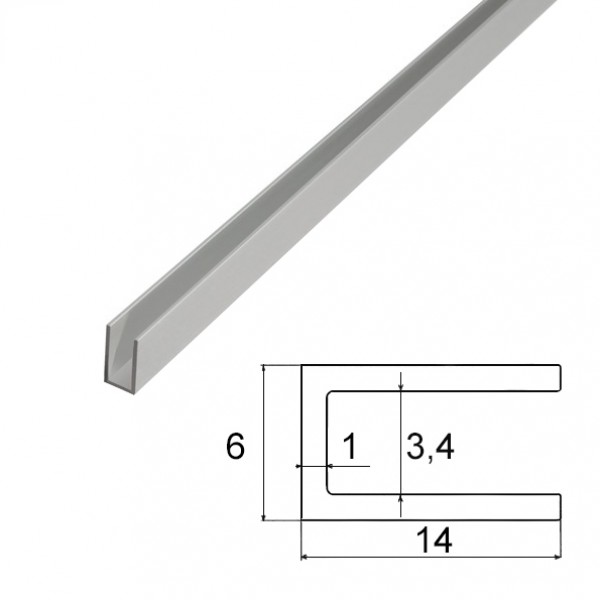 Hliníkový profil U, 14x5,6x1,2mm, 2 x 100cm, st...